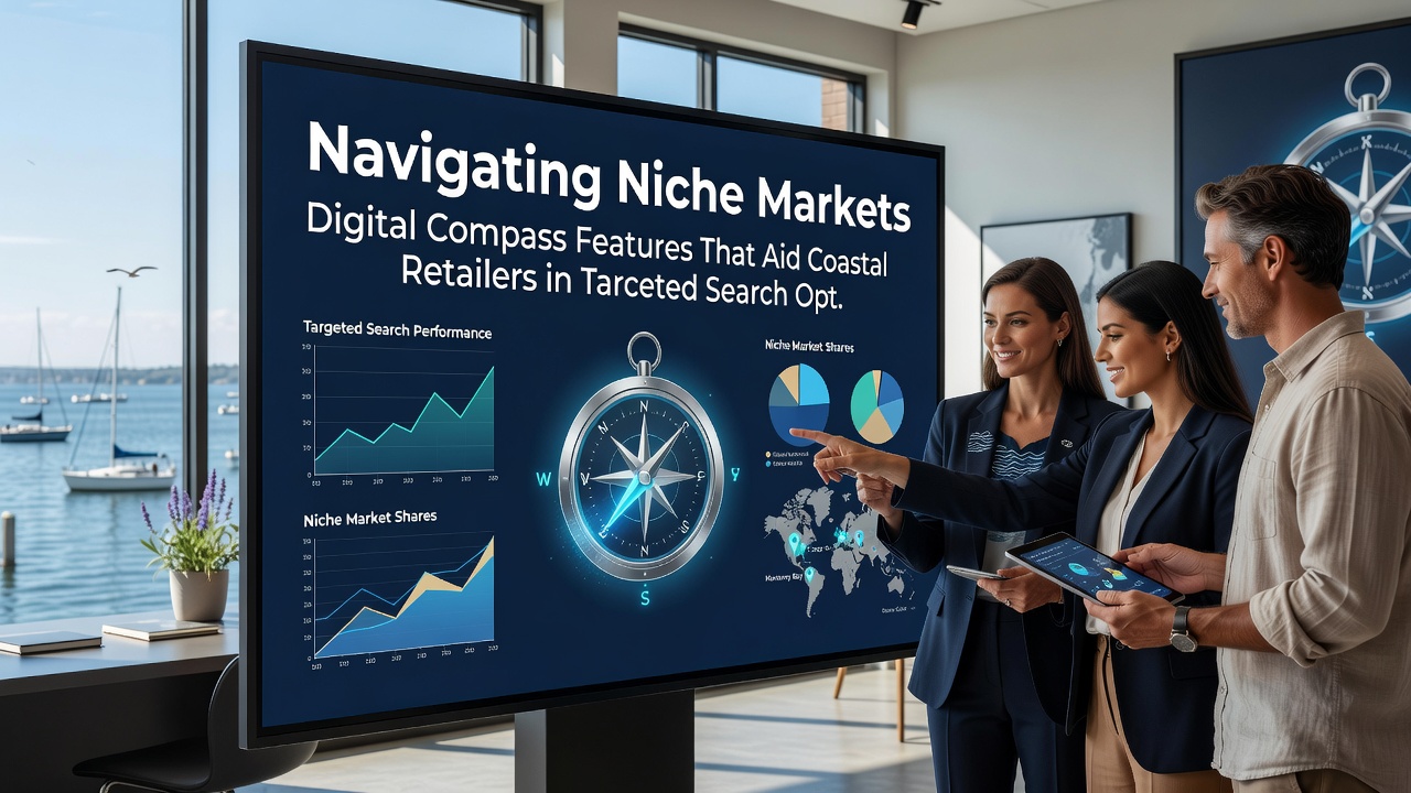 Dashboard view of digital compass analytics tracking coastal retail search performance